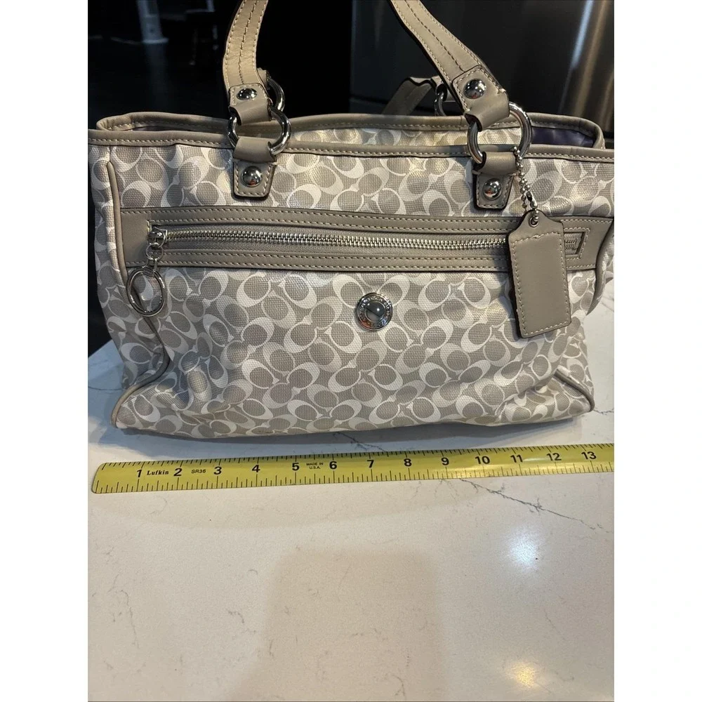 COACH Chelsea Signature Bias Tote Bag Handbag Gray White Coated Canvas